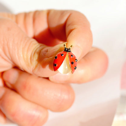 Ladybug Brooch with Rhinestones and Opal by HitMyNeed