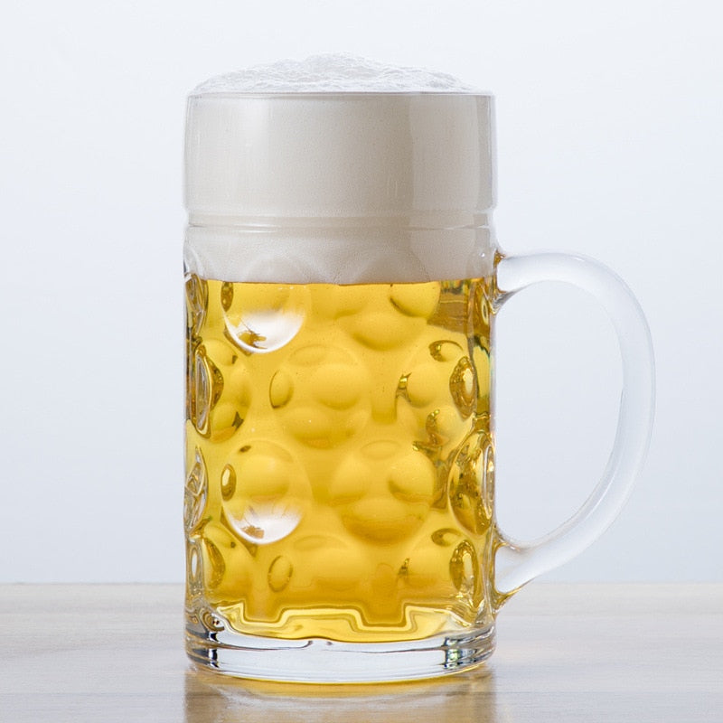 Large 1 Liter Glass Beer Mug with Handle by HitMyNeed