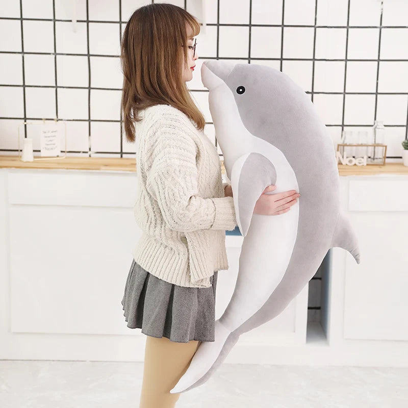 Large 100cm Plush Dolphin Toy Sleeping Pillow Grey by HitMyNeed