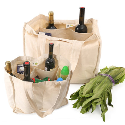 Large Canvas Reusable Grocery Tote with Bottle Pockets by HitMyNeed