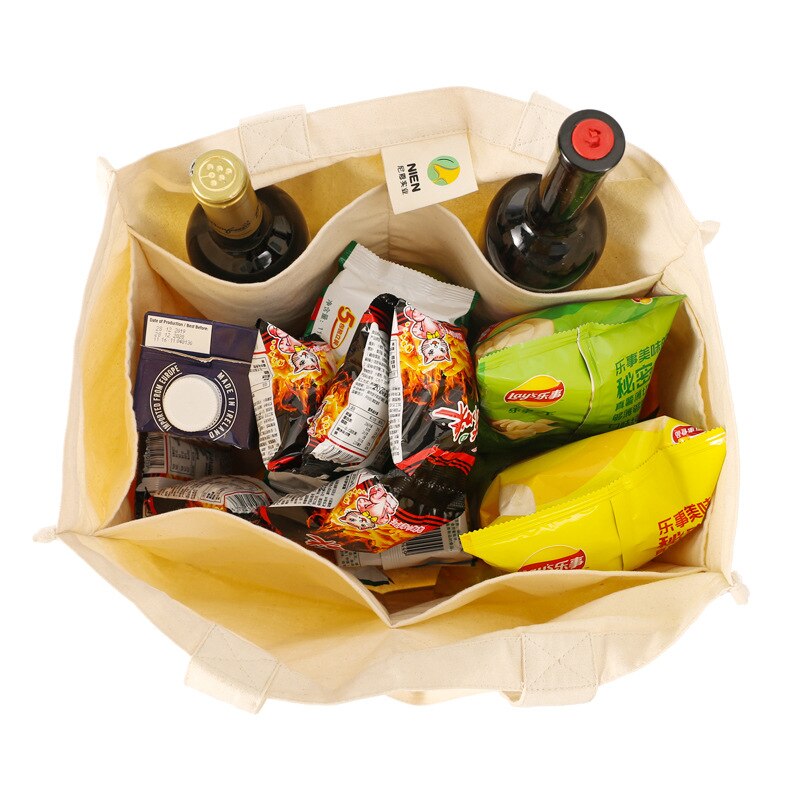 Large Canvas Reusable Grocery Tote with Bottle Pockets by HitMyNeed