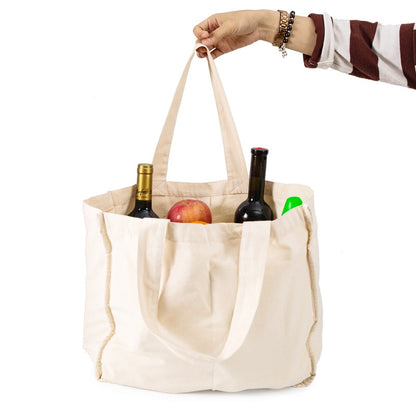 Large Canvas Reusable Grocery Tote with Bottle Pockets by HitMyNeed