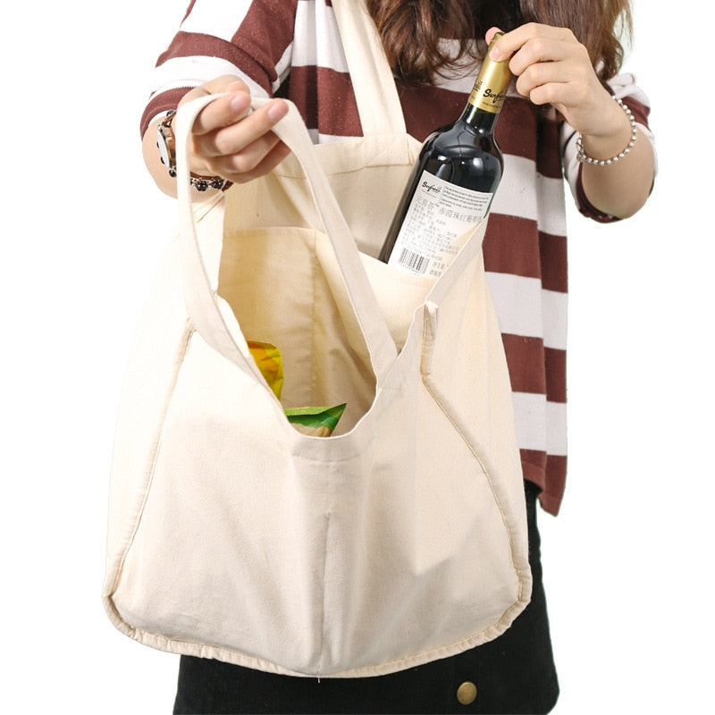 Large Canvas Reusable Grocery Tote with Bottle Pockets by HitMyNeed