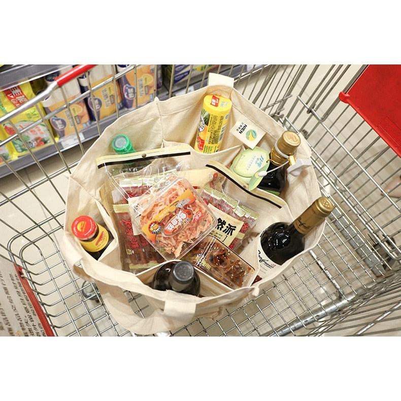 Large Canvas Reusable Grocery Tote with Bottle Pockets by HitMyNeed