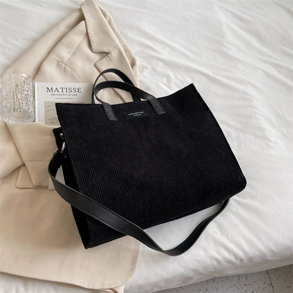 Large Capacity Corduroy Crossbody Shoulder Bag black by HitMyNeed