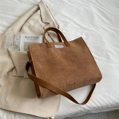 Large Capacity Corduroy Crossbody Shoulder Bag brown by HitMyNeed