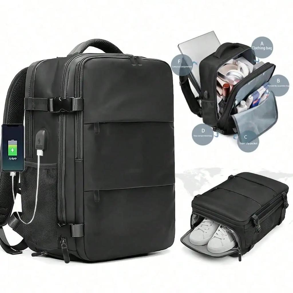 Large Capacity Multifunction Business Travel Backpack black by HitMyNeed
