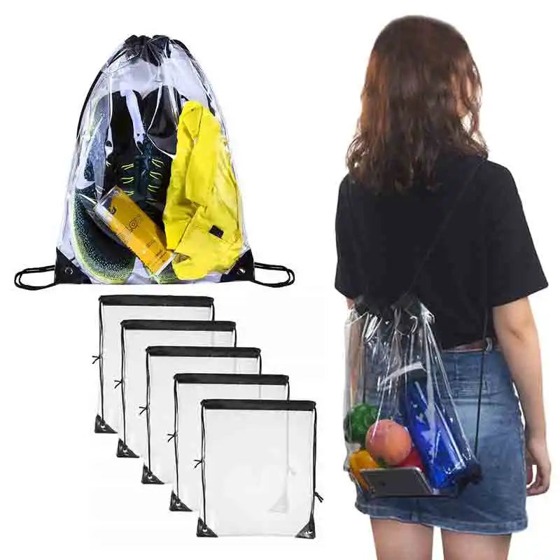 Large Clear Drawstring Backpack for Events & Travel by HitMyNeed