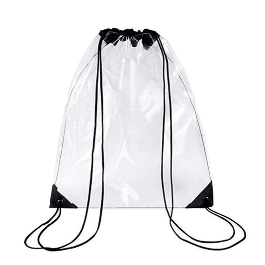 Large Clear Drawstring Backpack for Events & Travel black by HitMyNeed