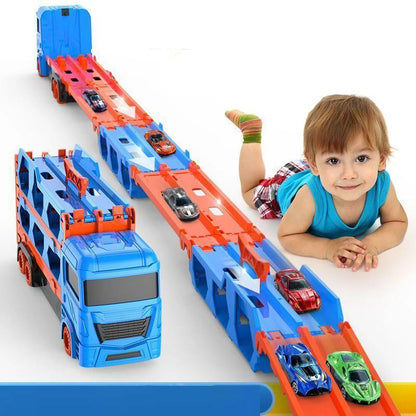 Large Folding Car Transporter Truck with Racing Track Truck with 2 Cars by HitMyNeed