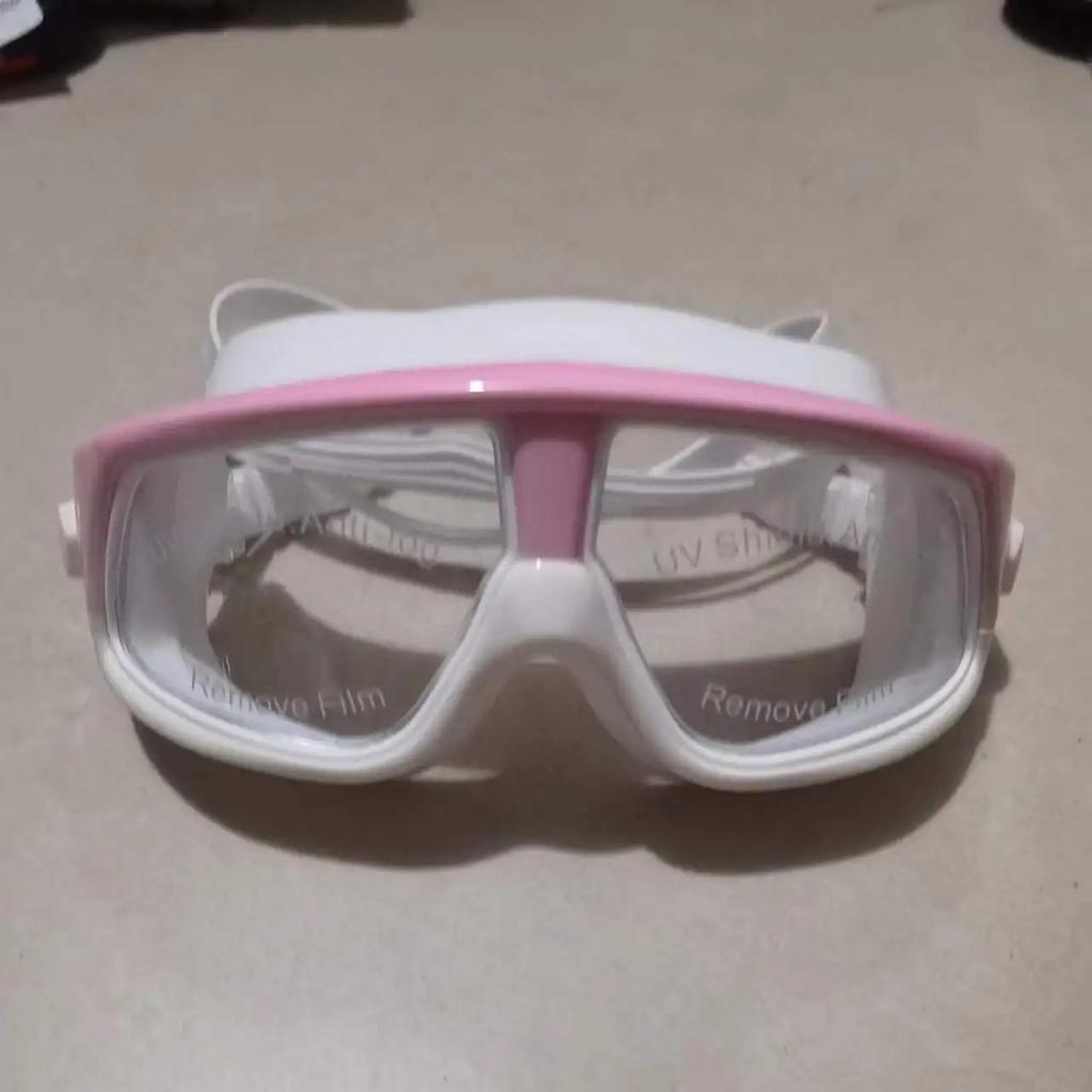 Large Frame Adult Swimming Goggles HD Antifog pink-white by HitMyNeed