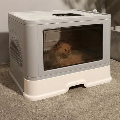 Large Hooded Top Entry Cat Litter Box with Drawer by HitMyNeed