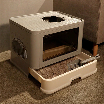 Large Hooded Top Entry Cat Litter Box with Drawer by HitMyNeed