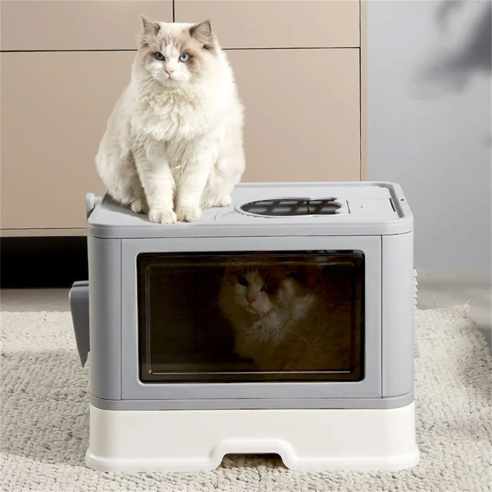 Large Hooded Top Entry Cat Litter Box with Drawer by HitMyNeed