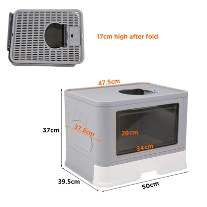 Large Hooded Top Entry Cat Litter Box with Drawer by HitMyNeed