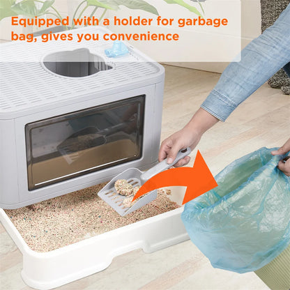 Large Hooded Top Entry Cat Litter Box with Drawer by HitMyNeed