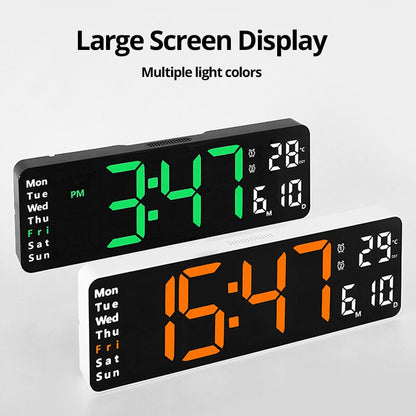 Large LED Digital Wall Clock with Remote & Dual Alarm 13-inches-green by HitMyNeed