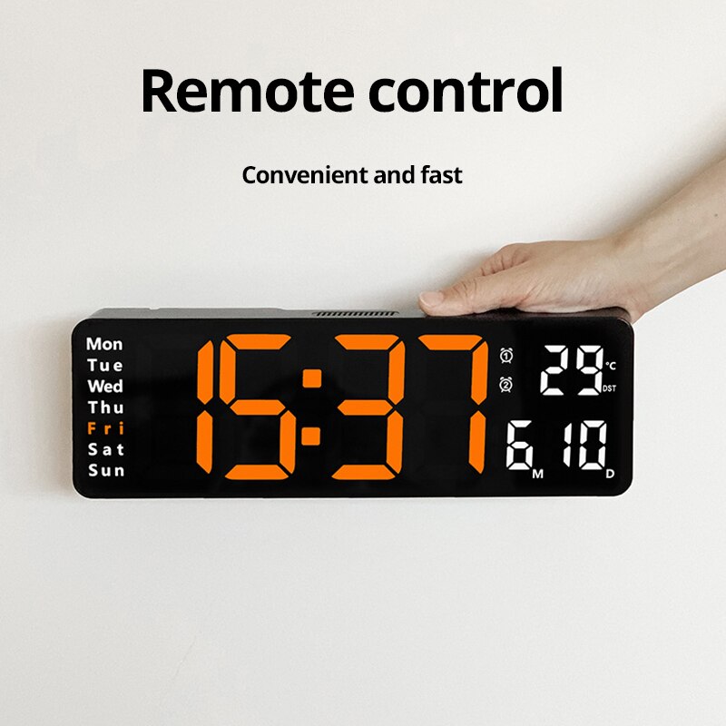 Large LED Digital Wall Clock with Remote & Dual Alarm 13-inches-orange by HitMyNeed