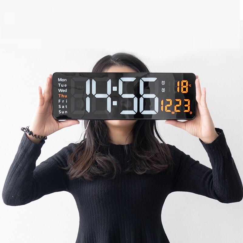 Large LED Digital Wall Clock with Remote & Dual Alarm 16-inches-green by HitMyNeed