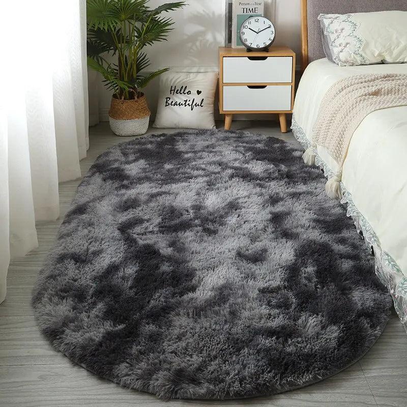 Large Oval Plush Tie-Dye Rug for Bedroom & Living Room by HitMyNeed