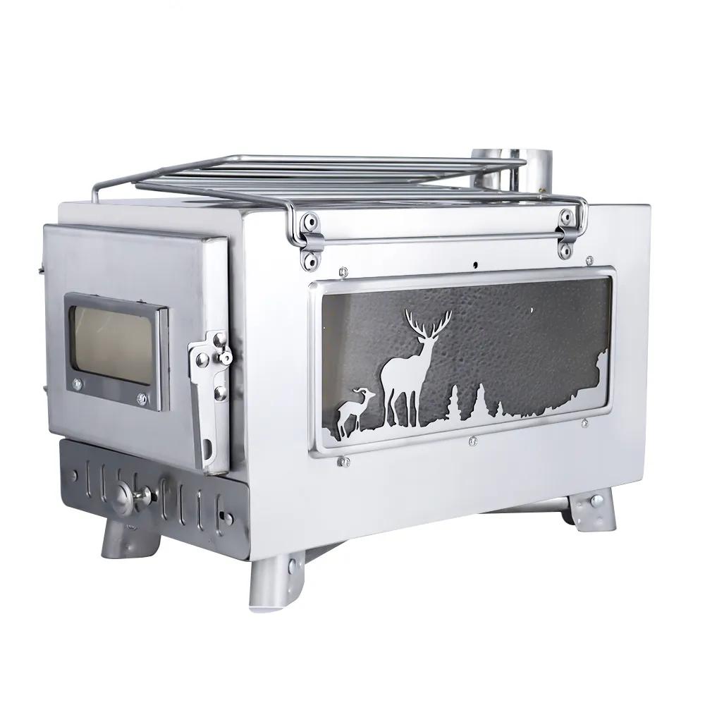 Large Portable Wood Tent Stove with Window Pipe by HitMyNeed