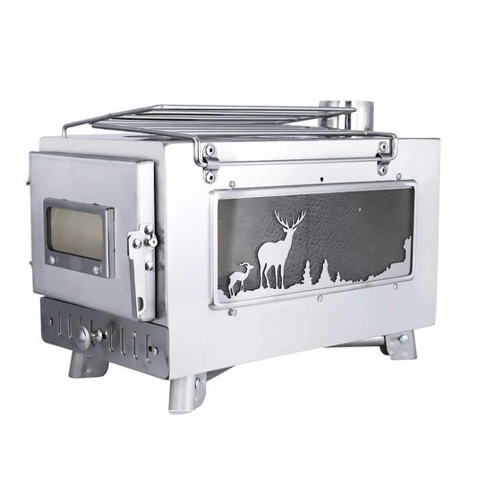 Large Portable Wood Tent Stove with Window Pipe by HitMyNeed