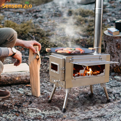 Large Portable Wood Tent Stove with Window Pipe by HitMyNeed