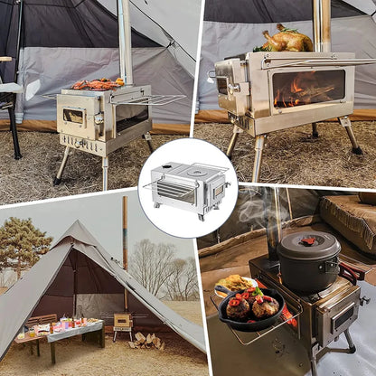Large Portable Wood Tent Stove with Window Pipe by HitMyNeed