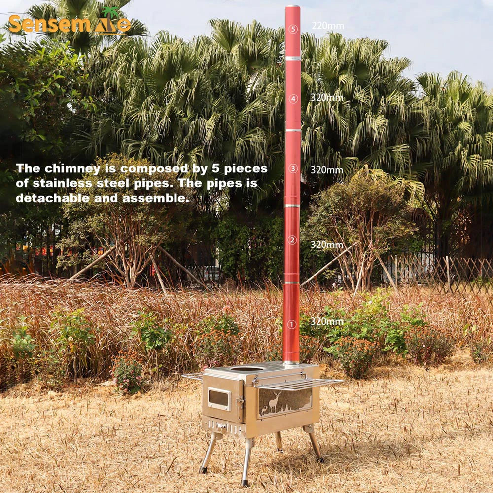 Large Portable Wood Tent Stove with Window Pipe by HitMyNeed