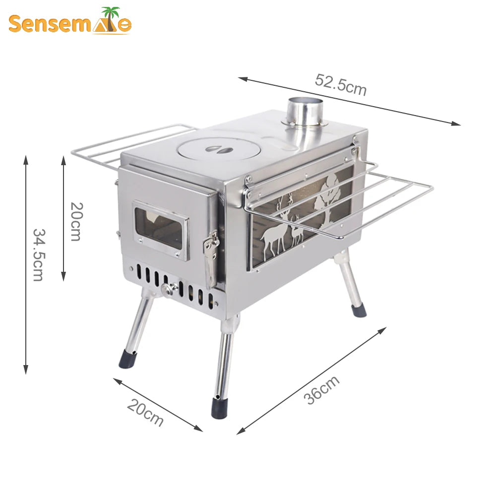 Large Portable Wood Tent Stove with Window Pipe by HitMyNeed