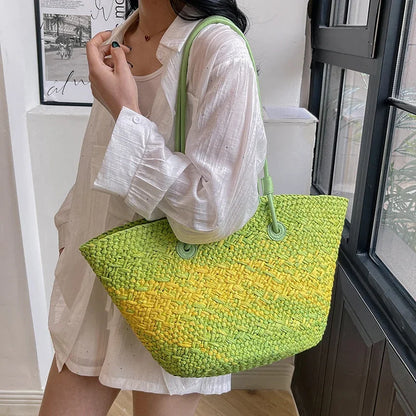 Large Straw Shoulder Beach Bag with String Closure by HitMyNeed