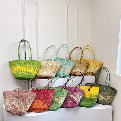 Large Straw Shoulder Beach Bag with String Closure by HitMyNeed