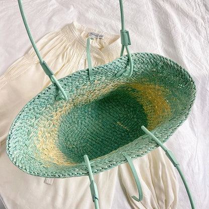 Large Straw Shoulder Beach Bag with String Closure by HitMyNeed