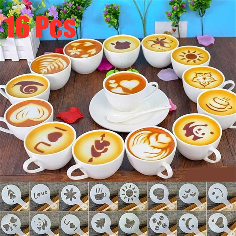 Latte Art Stencils Coffee Set, 16 Designs, 8.5 cm by HitMyNeed