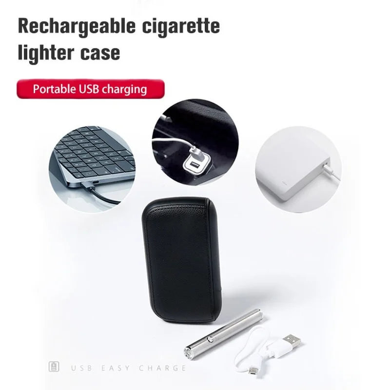 Leather Cigarette Case with USB Tungsten Lighter by HitMyNeed