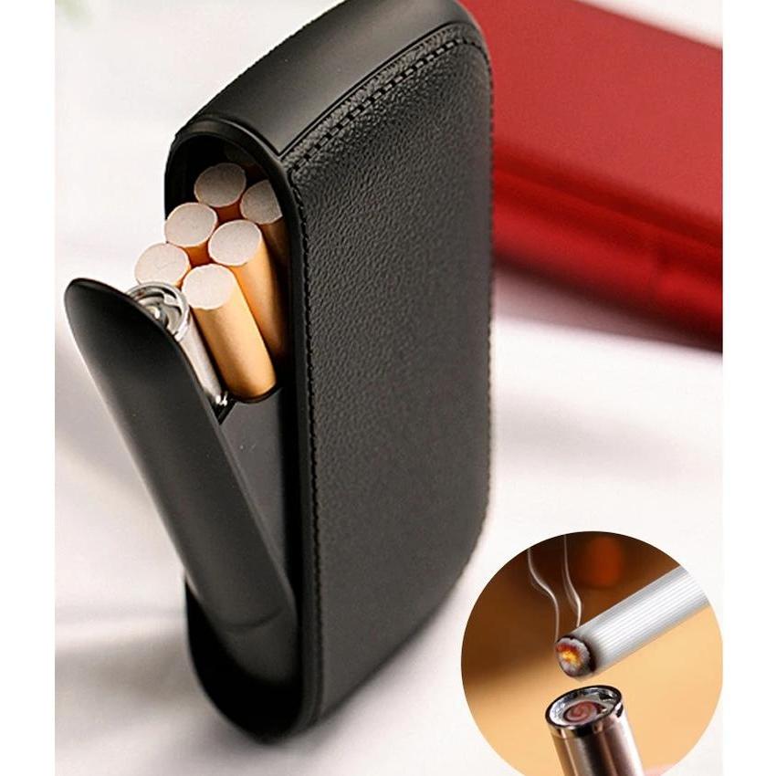 Leather Cigarette Case with USB Tungsten Lighter by HitMyNeed