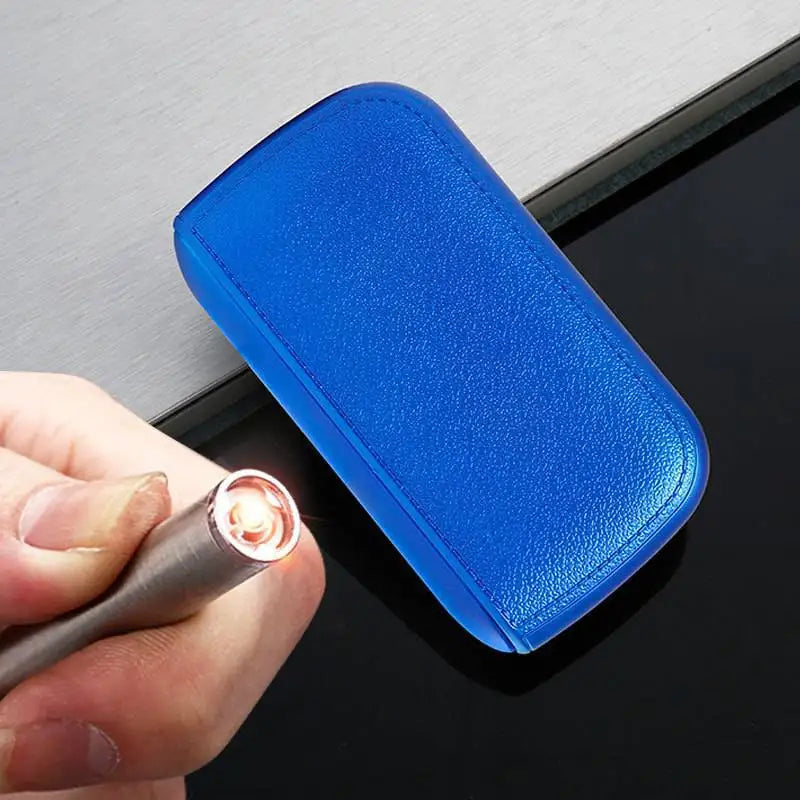 Leather Cigarette Case with USB Tungsten Lighter blue by HitMyNeed