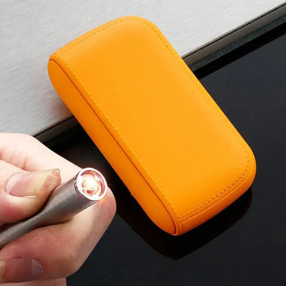 Leather Cigarette Case with USB Tungsten Lighter yellow by HitMyNeed