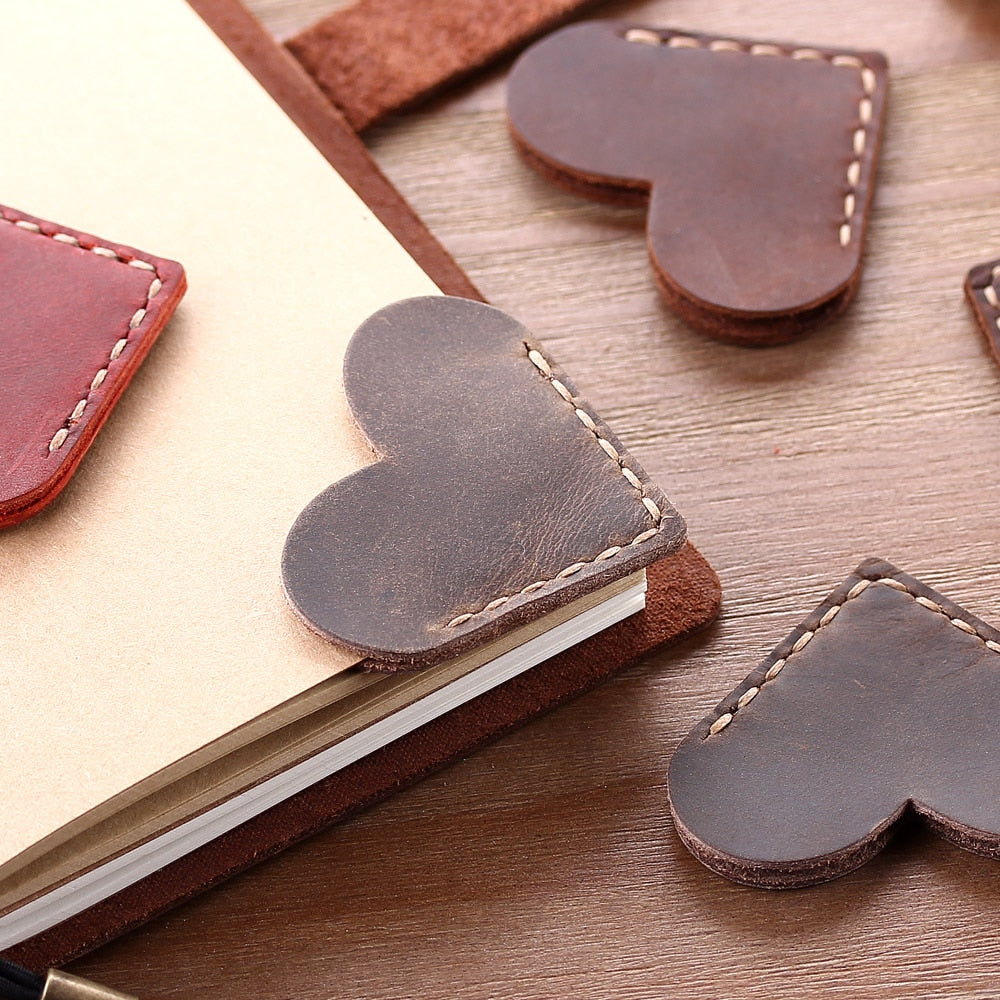 Leather Corner Bookmark Heart Page Marker by HitMyNeed