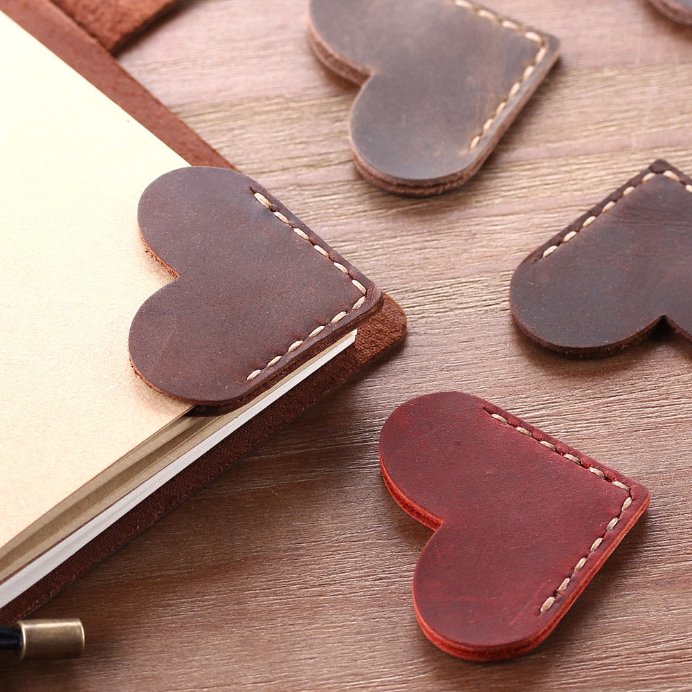 Leather Corner Bookmark Heart Page Marker wine by HitMyNeed
