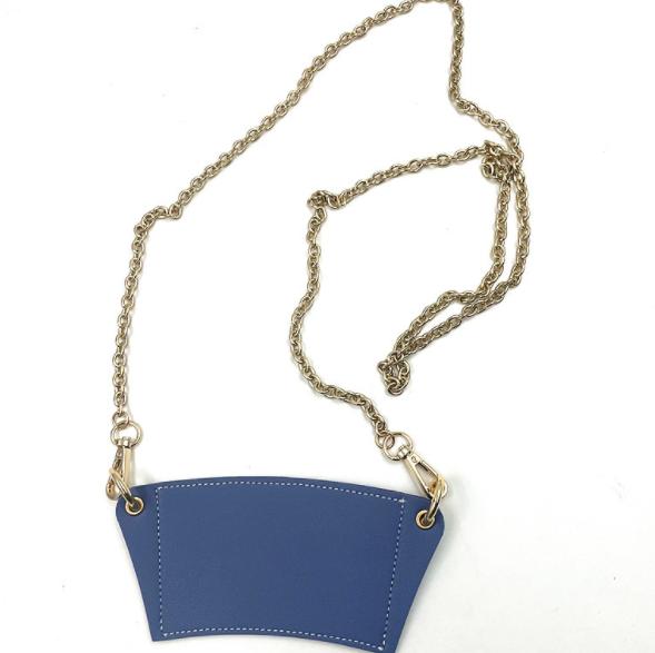 Leather Cup Sleeve with Detachable Chain Sling navy-blue by HitMyNeed