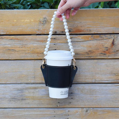 Leather Cup Sleeve with Detachable Chain Sling pearl-black by HitMyNeed