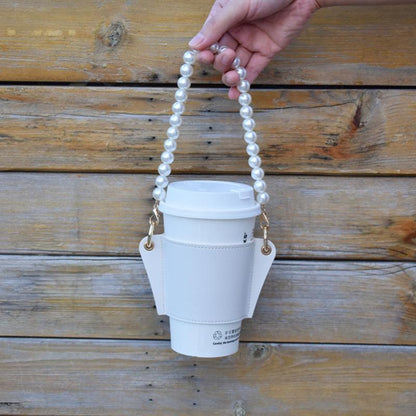 Leather Cup Sleeve with Detachable Chain Sling pearl-white by HitMyNeed