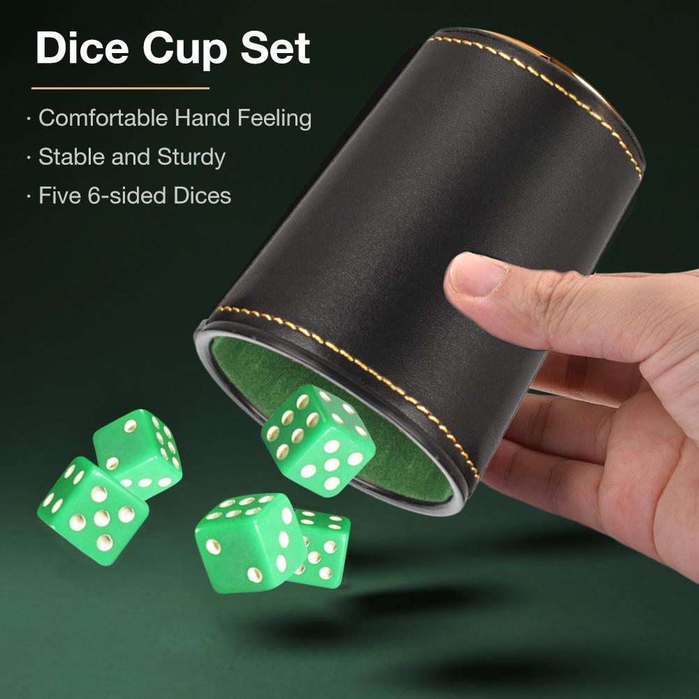 Leather Dice Cup with 5 Dice Set by HitMyNeed