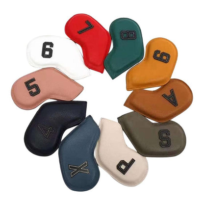 Leather Golf Iron Head Covers Set (10 Pcs) by HitMyNeed