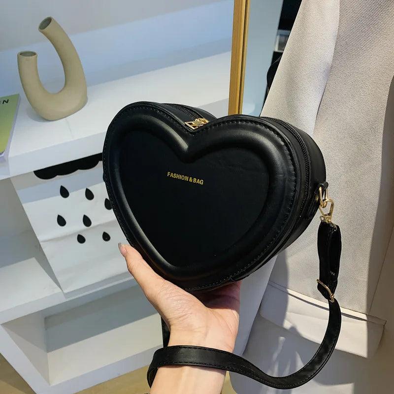 Leather Heart Shaped Sling Bag for Women black by HitMyNeed