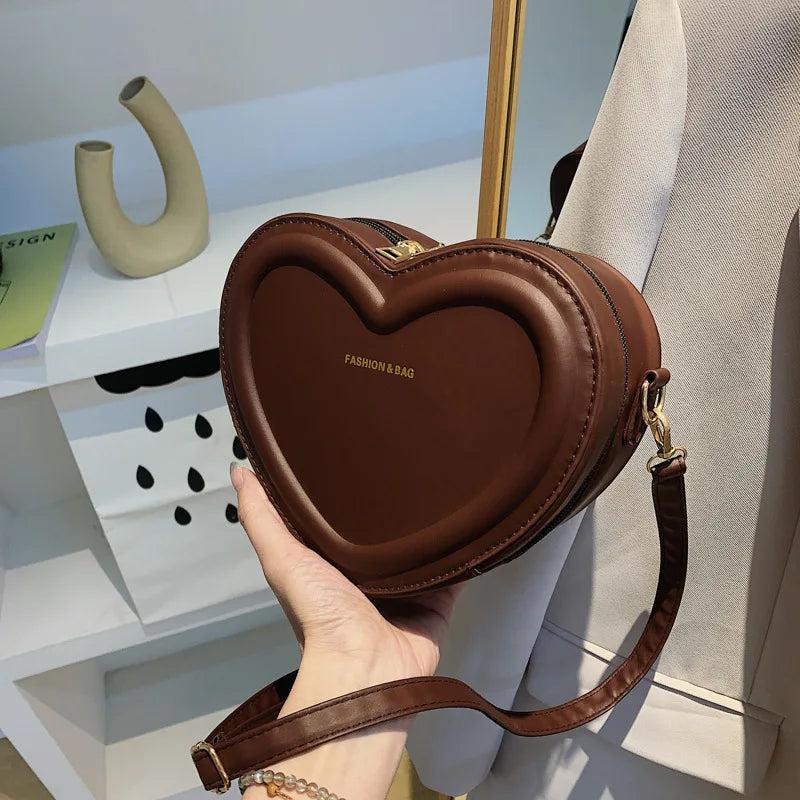 Leather Heart Shaped Sling Bag for Women coffee by HitMyNeed