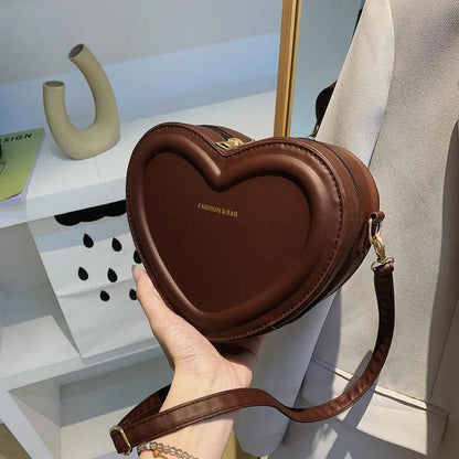 Leather Heart Shaped Sling Bag for Women coffee by HitMyNeed