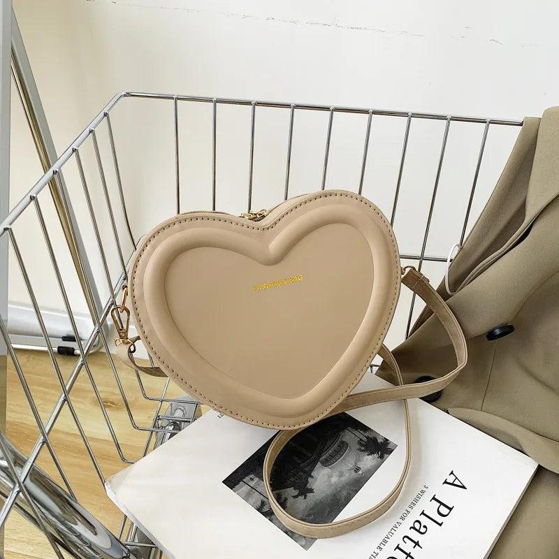 Leather Heart Shaped Sling Bag for Women khaki by HitMyNeed