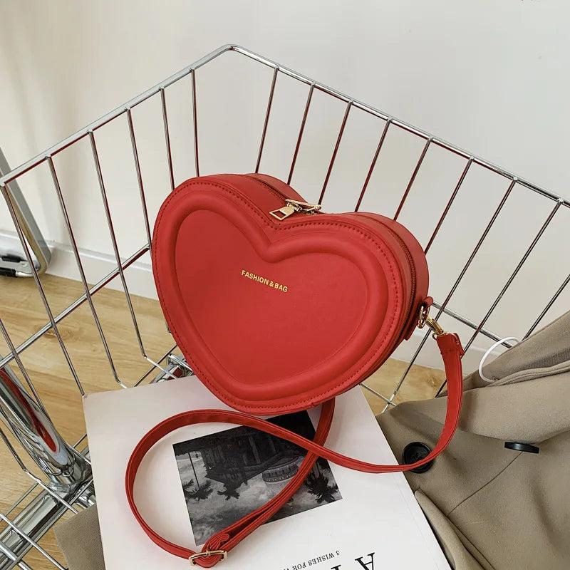 Leather Heart Shaped Sling Bag for Women red by HitMyNeed